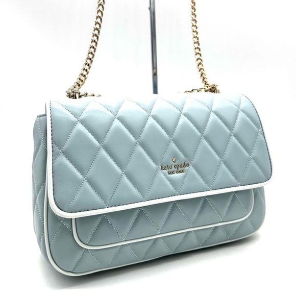 Kate Spade Colorblock Carey Quilted Leather Flap Shoulder Bag Wild Sage - Picture 3 of 11